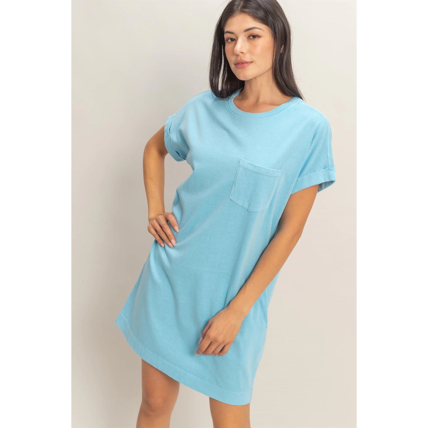 Blue Round Neck T-Shirt Mini Dress
