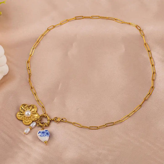 18K Stainless Steel Tarnish Free Flower Necklace