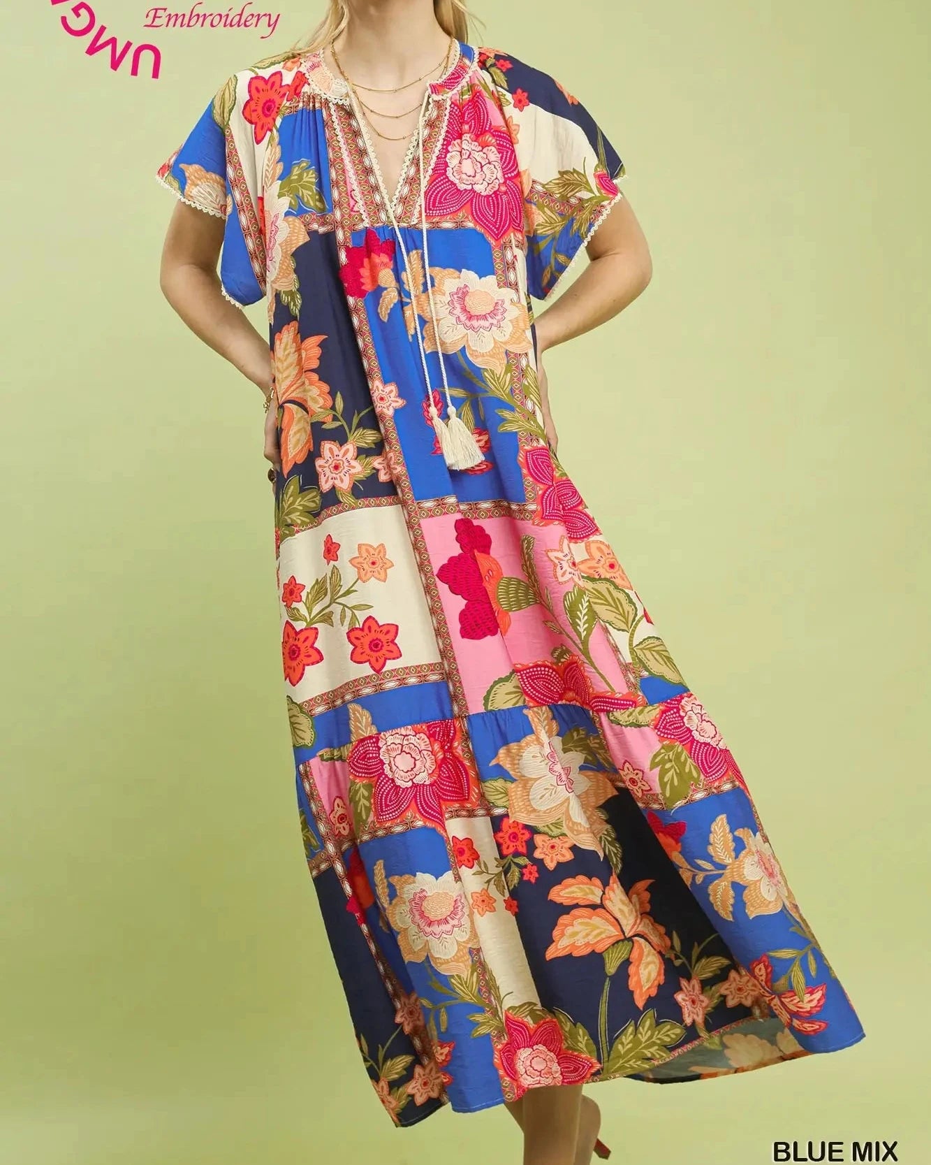 The Mia Blue Mix Patchwork Floral Maxi Dress