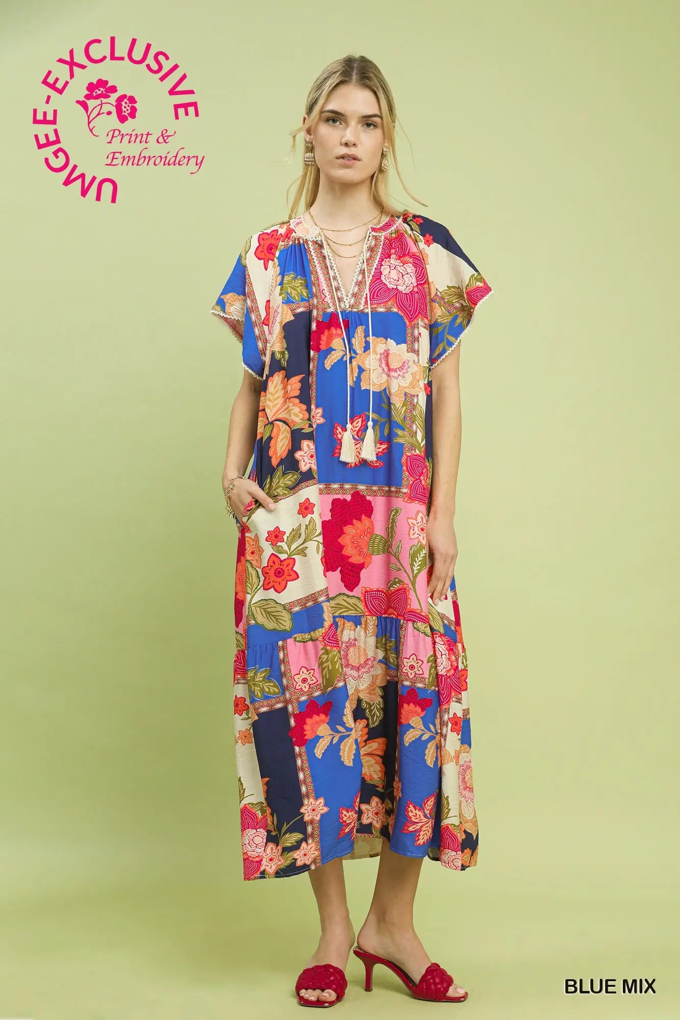 The Mia Blue Mix Patchwork Floral Maxi Dress