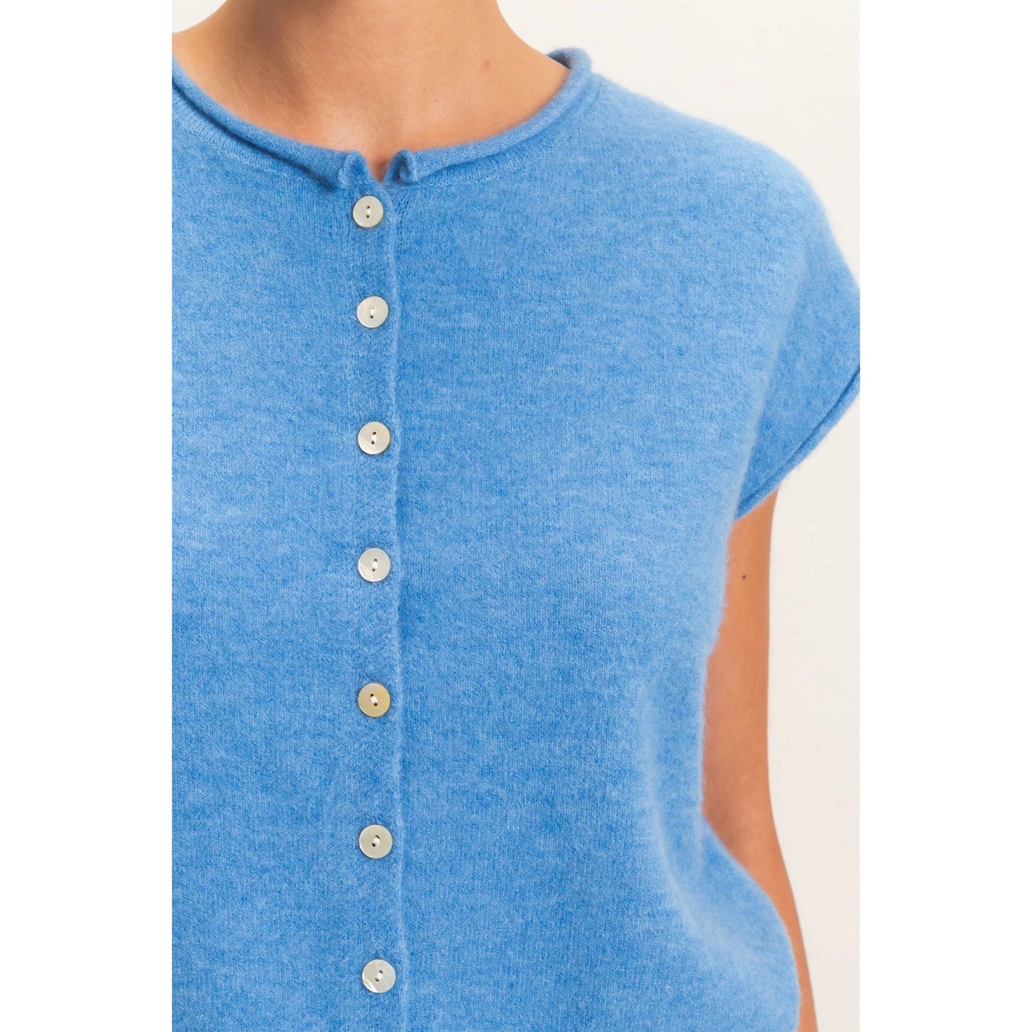 Blue Rolled Edge Button Front Sweater Vest