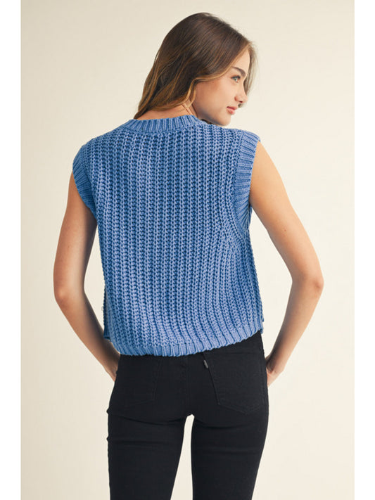 Blue Sweater Vest with Pockets