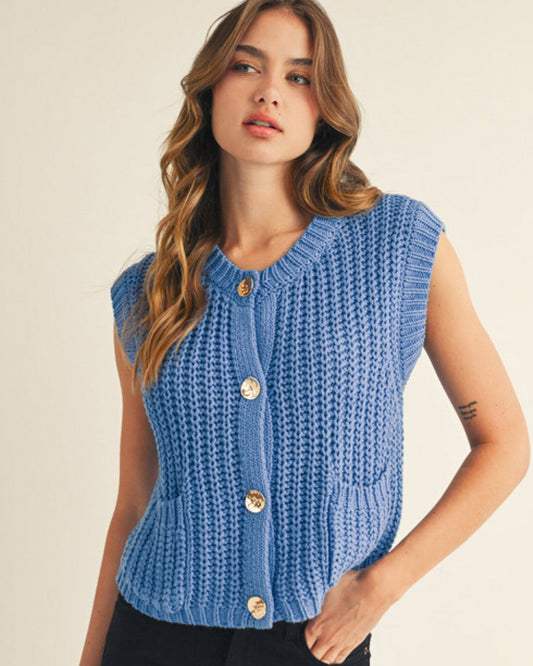 Blue Sweater Vest with Pockets