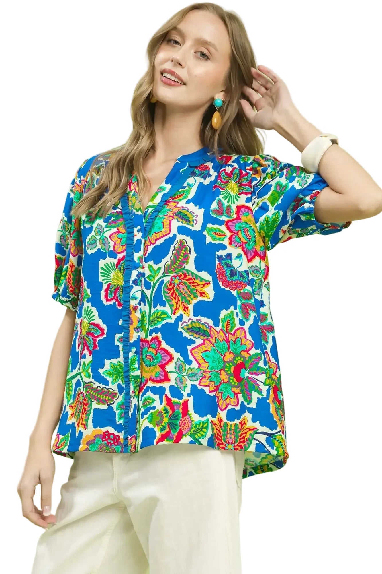 Blue floral print top