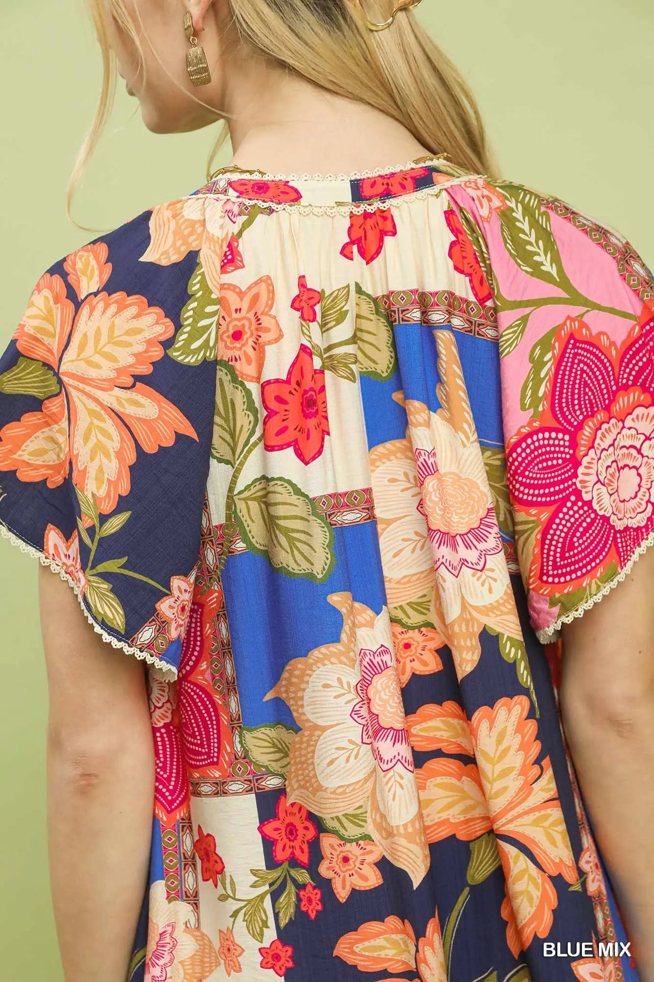 The Mia Blue Mix Patchwork Floral Maxi Dress