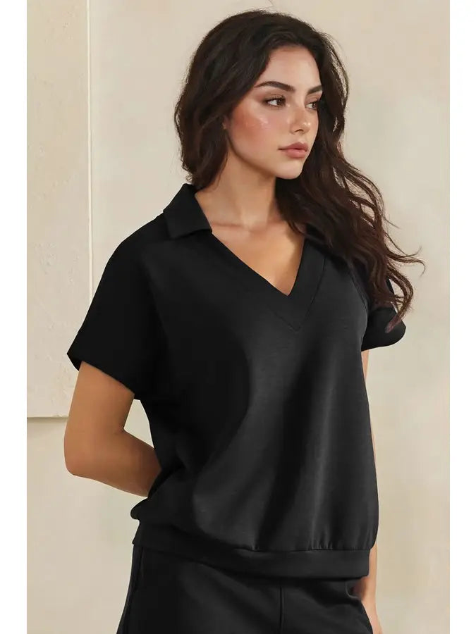 Black Collared thin modal top
