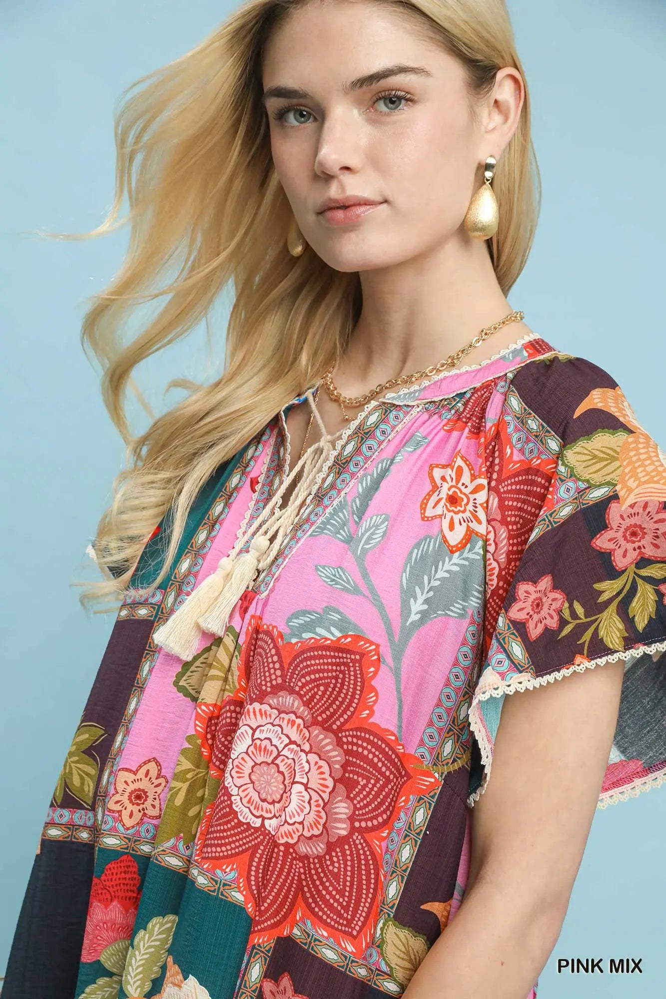 The Mia Blue Mix Patchwork Floral Maxi Dress