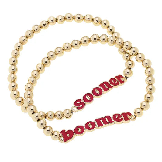 Oklahoma Sooners Slogan Ball Bead Bracelet Set of 2