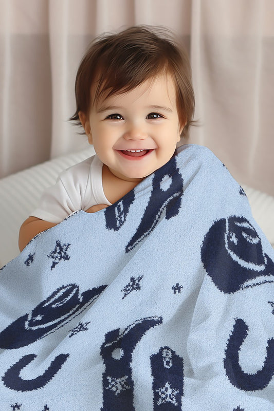 Navy Childs Blanket - Boots and Horseshoes - SOFT