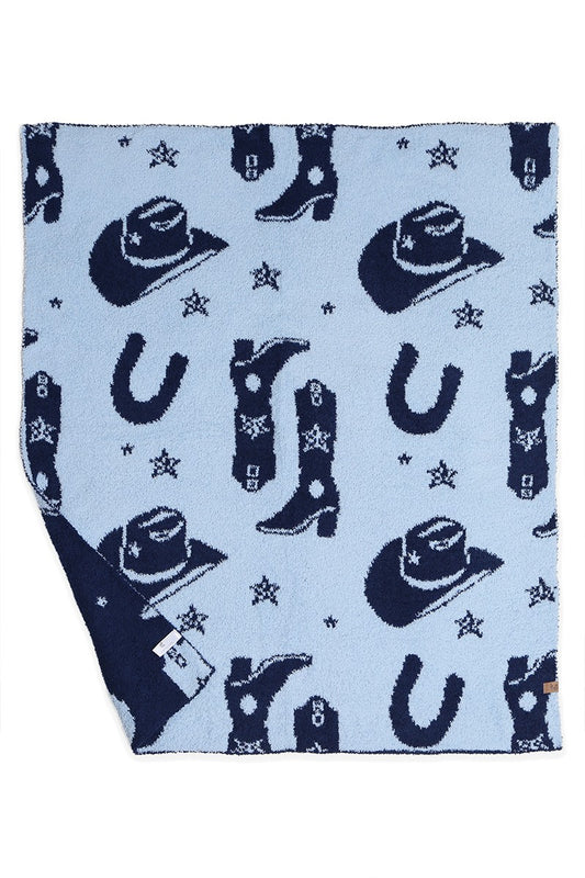 Navy Childs Blanket - Boots and Horseshoes - SOFT