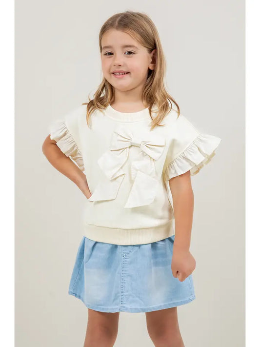 Girls Contrast Ribbon Ruffle Sleeve Sweat Top