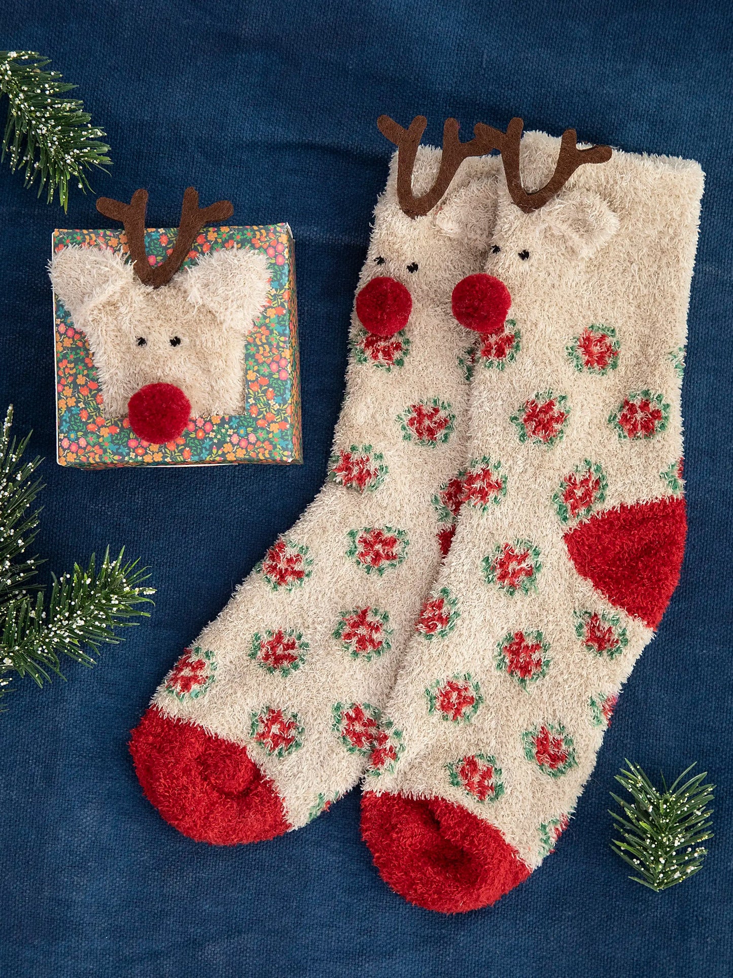 Boxed Cozy Critter Socks - Reindeer