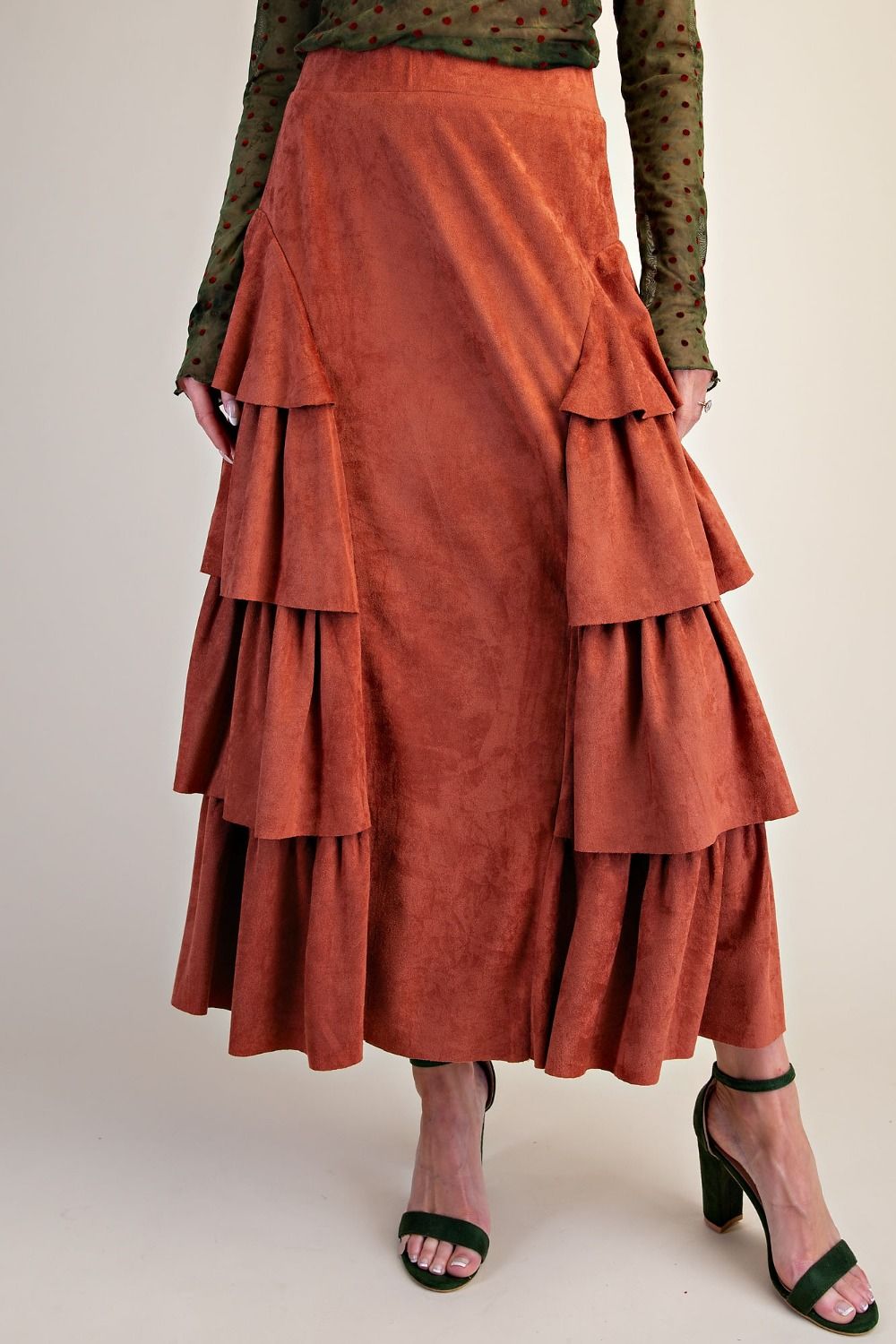 Brick Tiered Suede Maxi Skirt