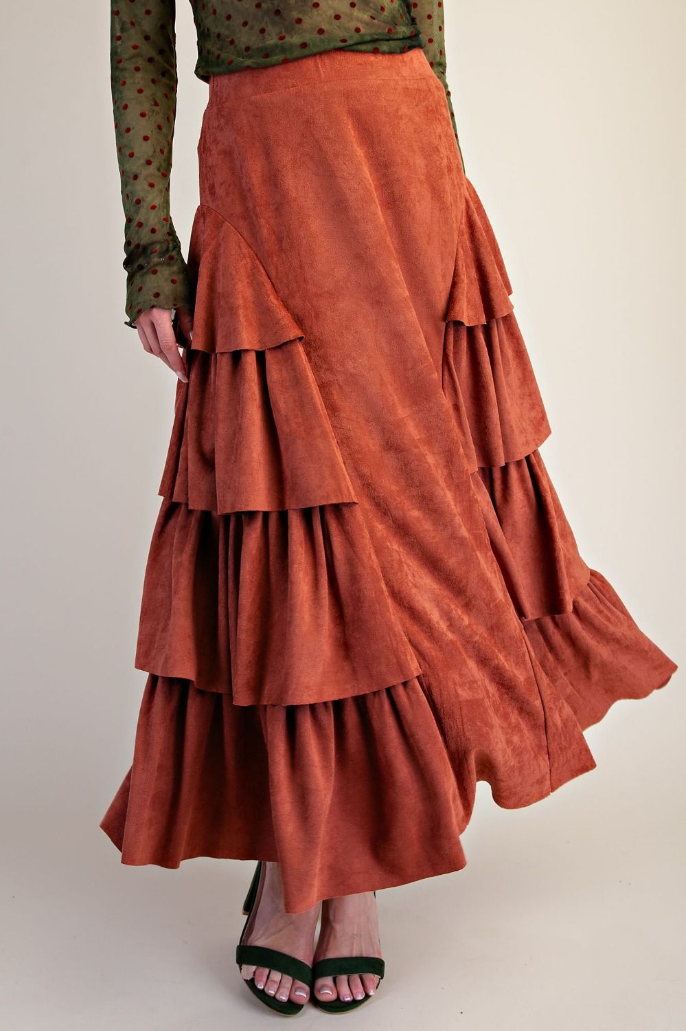 Brick Tiered Suede Maxi Skirt