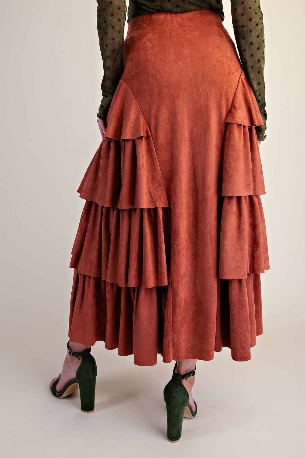 Brick Tiered Suede Maxi Skirt