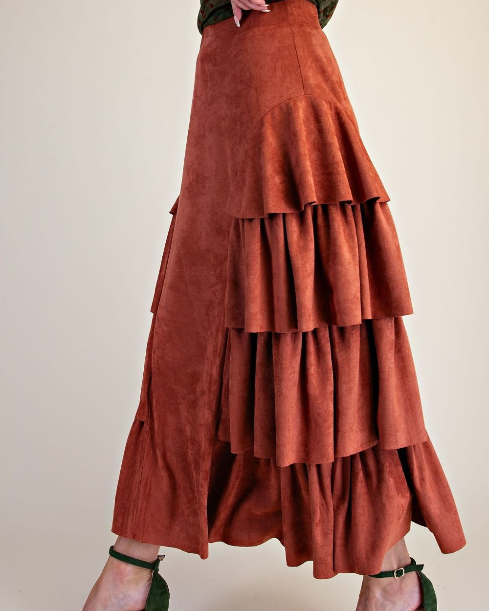 Brick Tiered Suede Maxi Skirt
