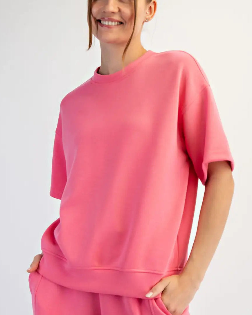 Pink Modal Scuba Basic Short Sleeve Top