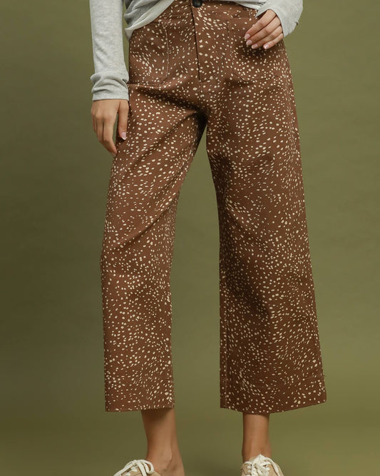 Brown Print wide leg crop pant