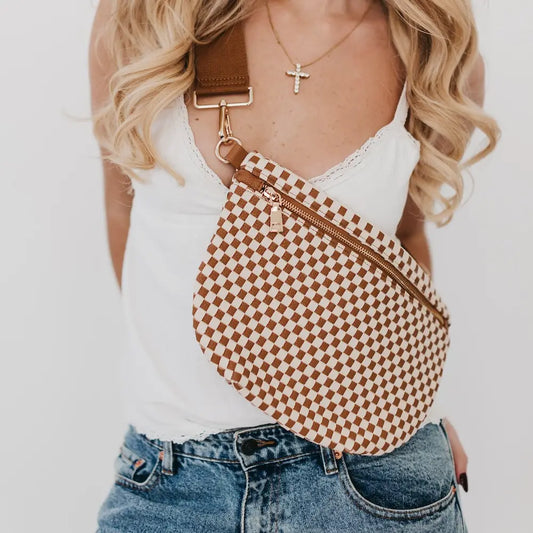 Checkered Brown Westlyn Woven Bum Bag