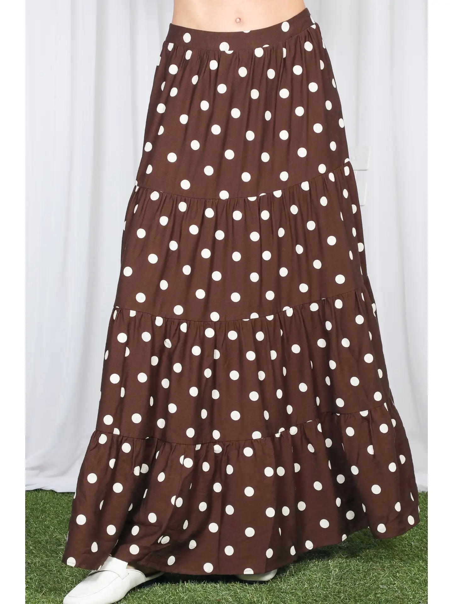 Brown Polka Dot Maxi Skirt
