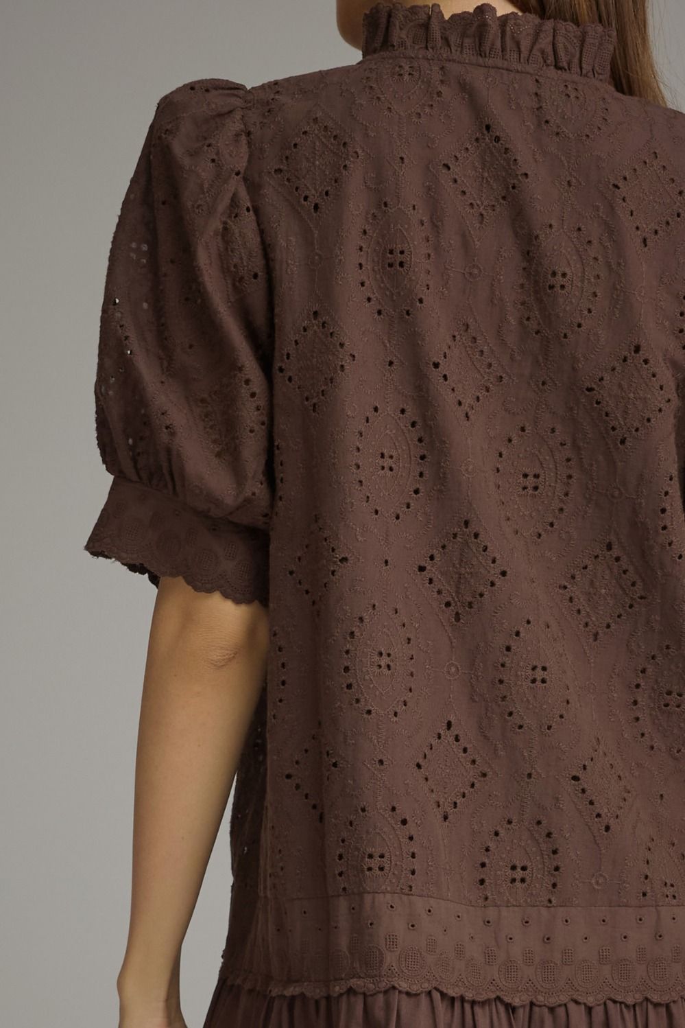 Brown eyelet & embroidery dress