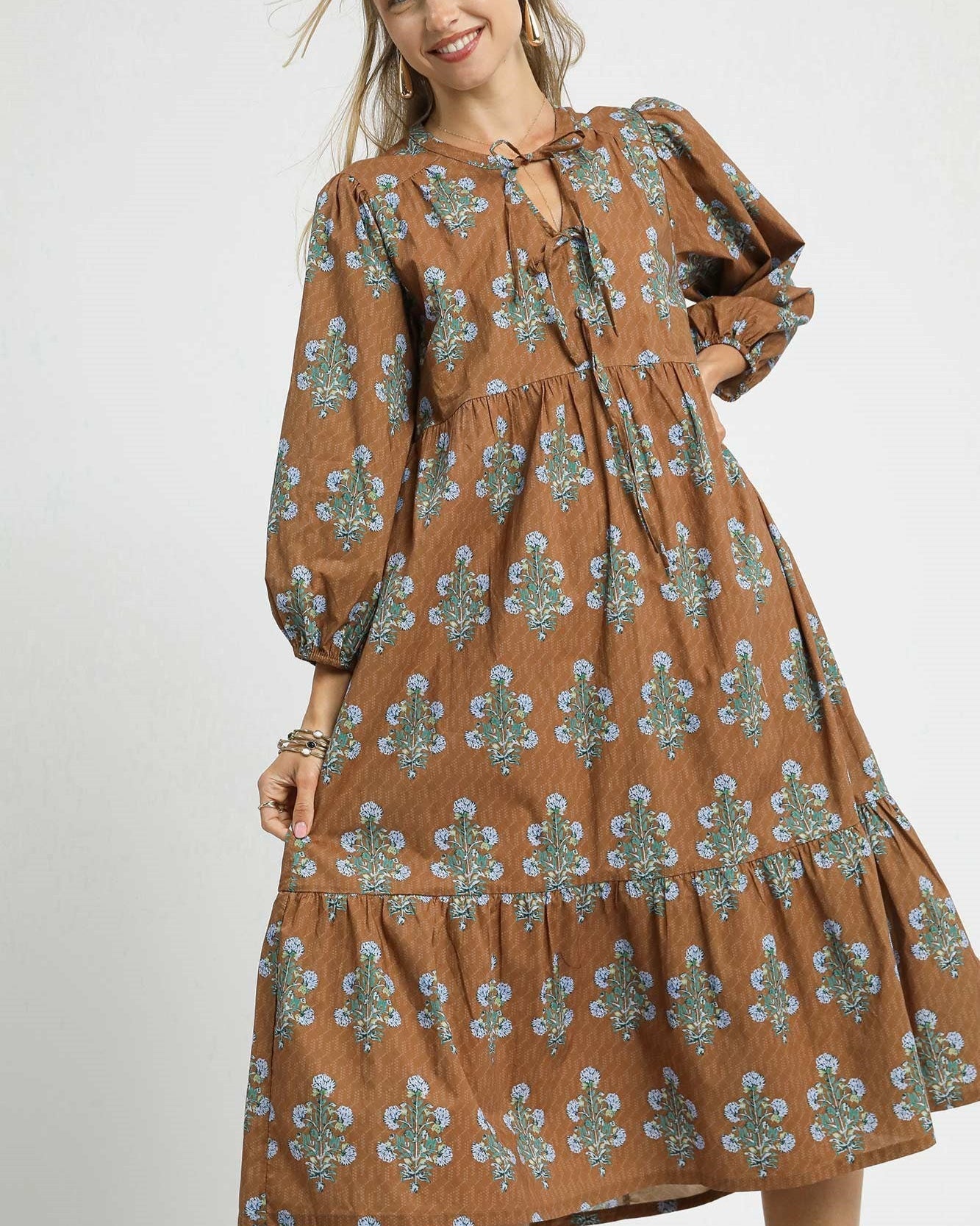Brown Floral Midi Dress