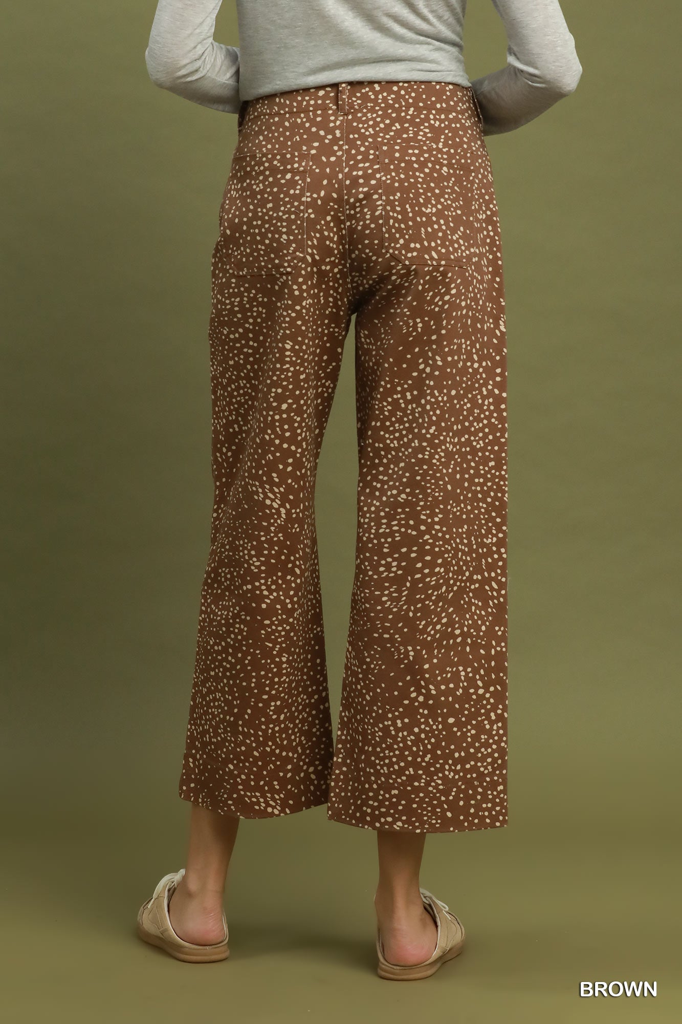 Brown Print wide leg crop pant