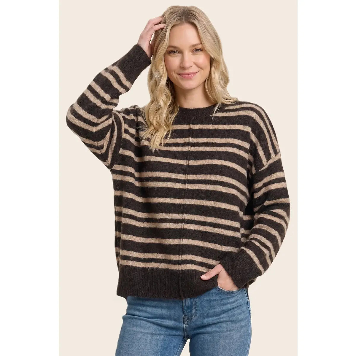 Chocolate Brown Double Striped Oversize Sweater