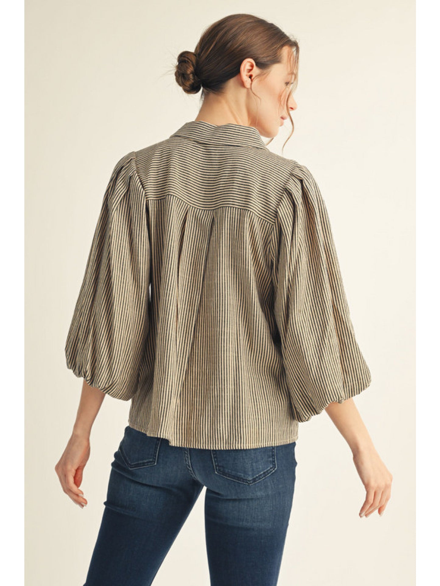 Light Taupe Striped Button Top