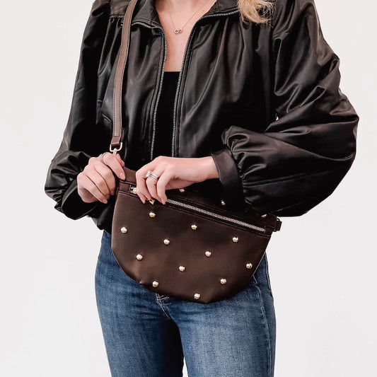 Chocolate Brown Chic Gold Stud Bum Bag