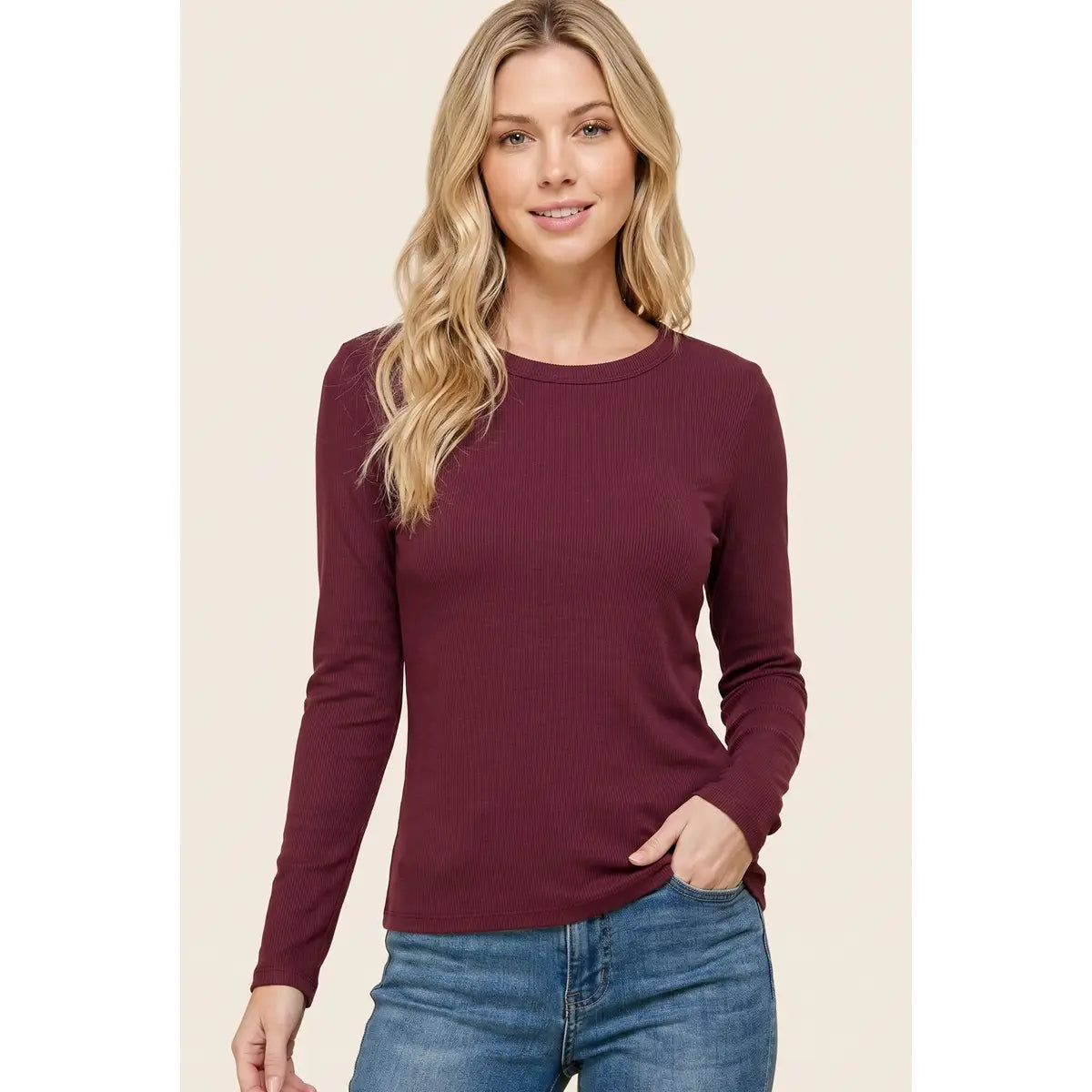 Burgundy Crew Neck Basic long sleeve