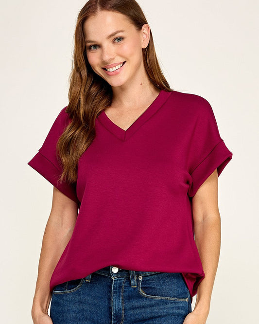 Burgundy Modal V Neck Top