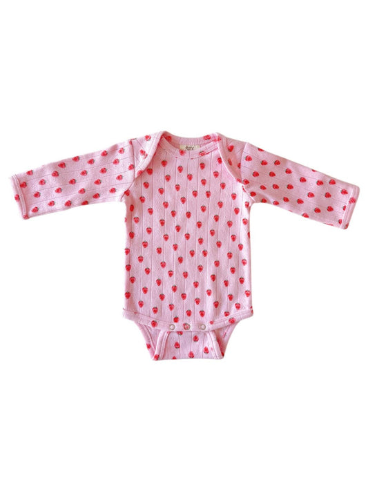 Pink Strawberry / Organic Pointelle Long Sleeve Bodysuit
