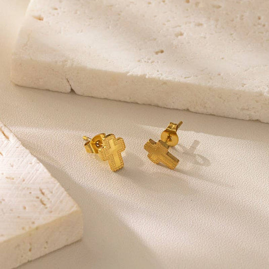 Gold Cross Stud Earrings