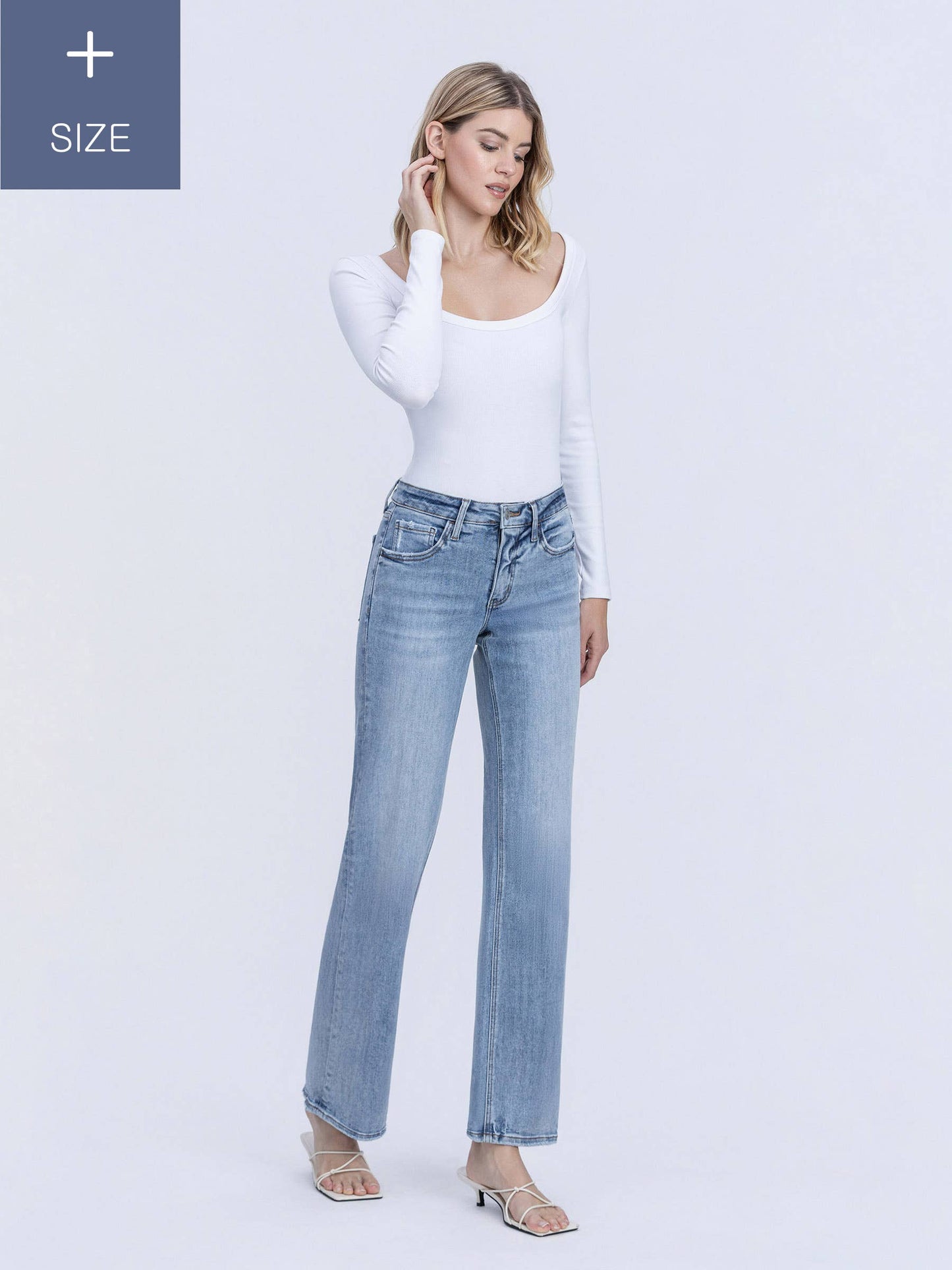 Plus Size Tummy Control Mid Rise Slim Wide Jeans