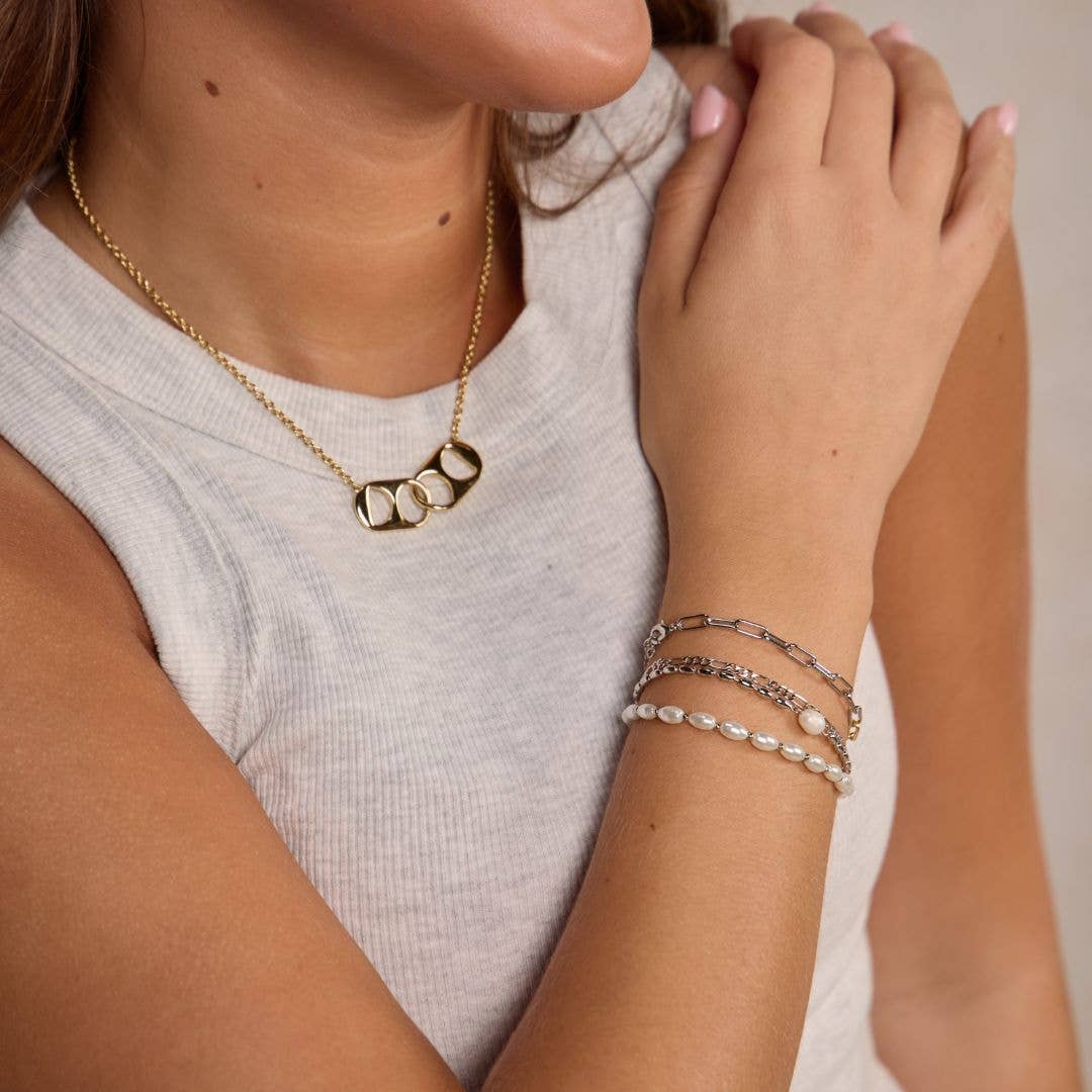 Silver Pearl Bracelet Stack Set