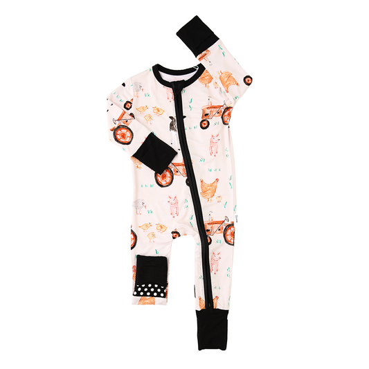 Millie Moo ZIP Bamboo Farm OnePiece 2-Way Zipper Baby Outfit