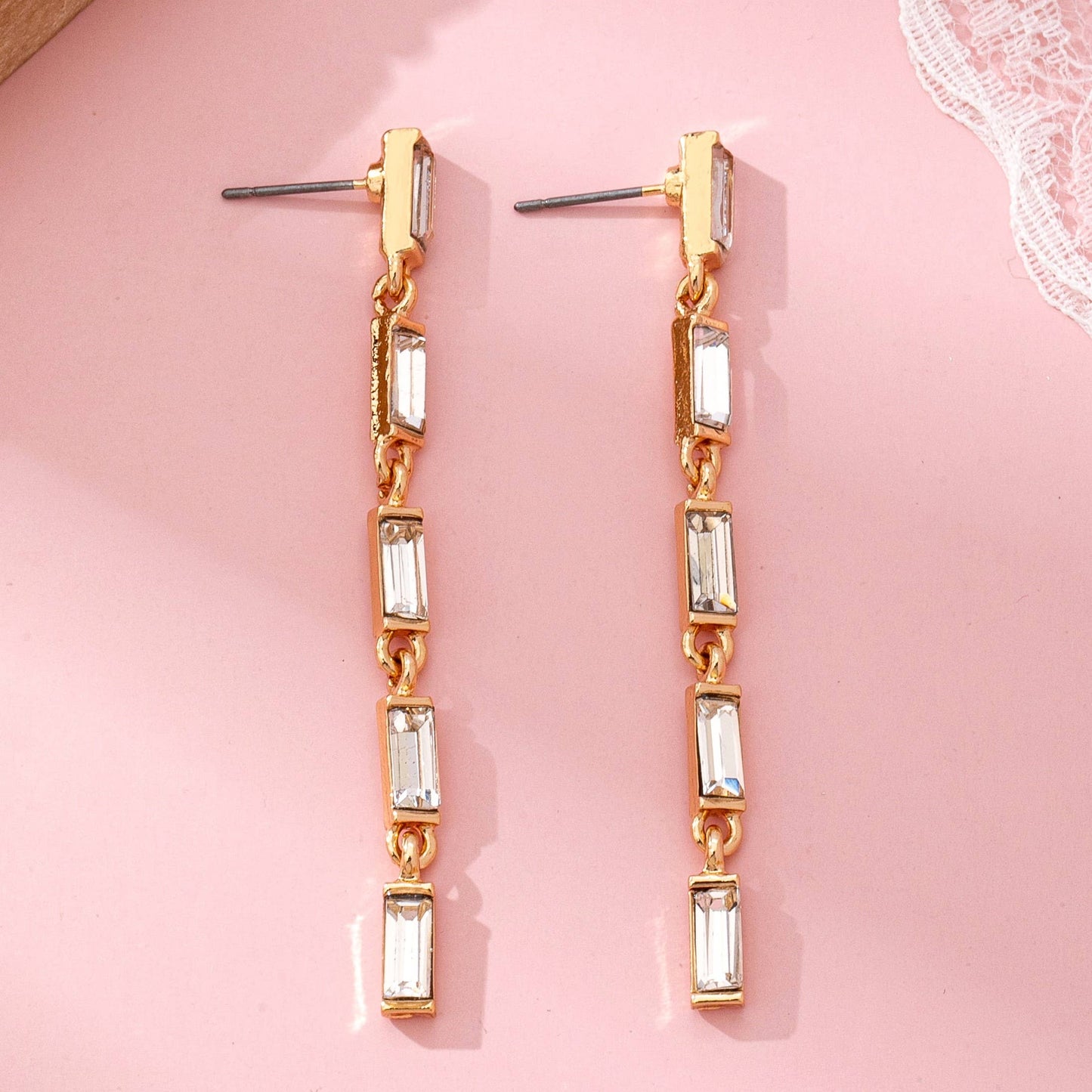Gold-Tone Baguette Crystal Linear Drop Earrings