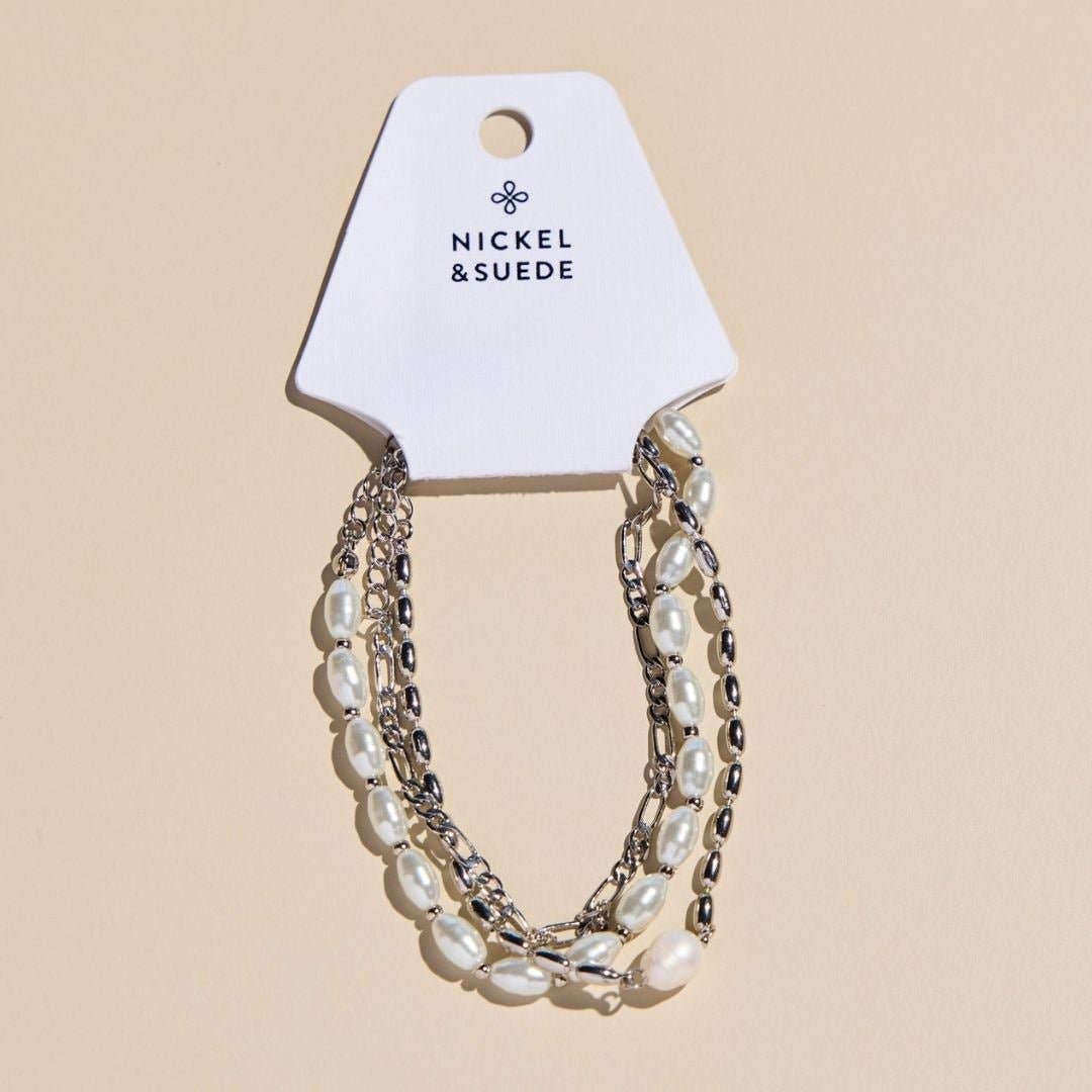 Silver Pearl Bracelet Stack Set