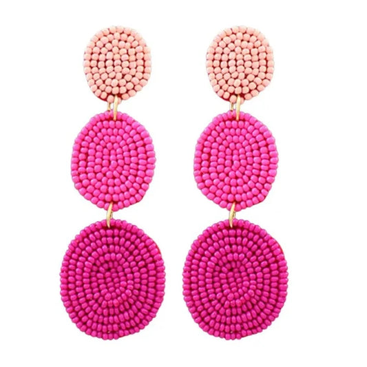 Cascading Pink Beaded Drop Earrings