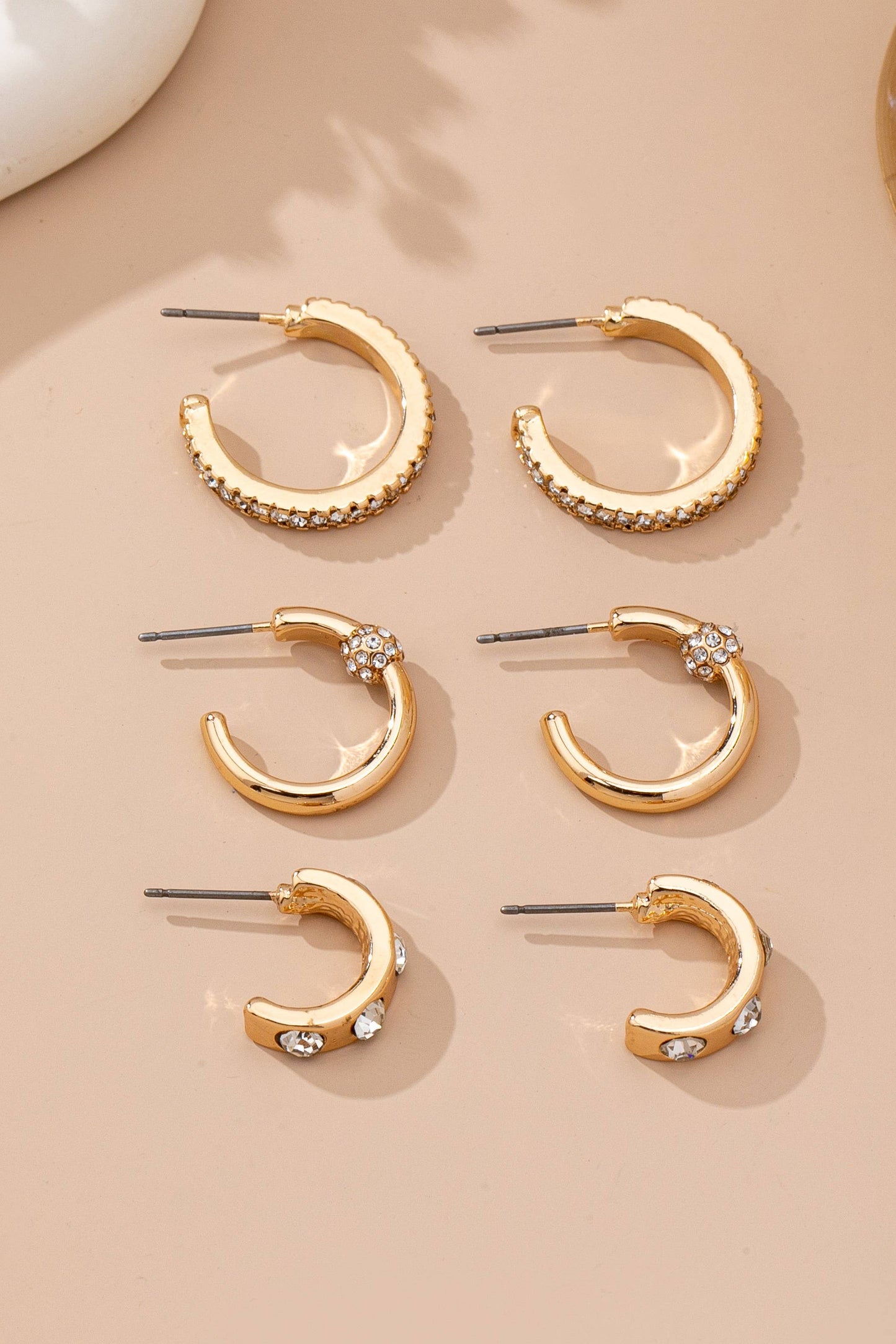 Gold-Tone Crystal Huggie Hoop Earring Set