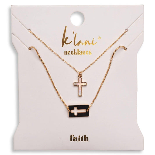 "Faith" Necklace Set Gold Mother of Pearl