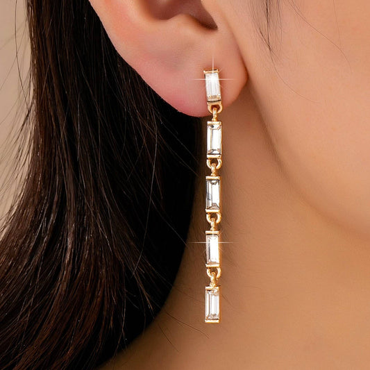 Gold-Tone Baguette Crystal Linear Drop Earrings