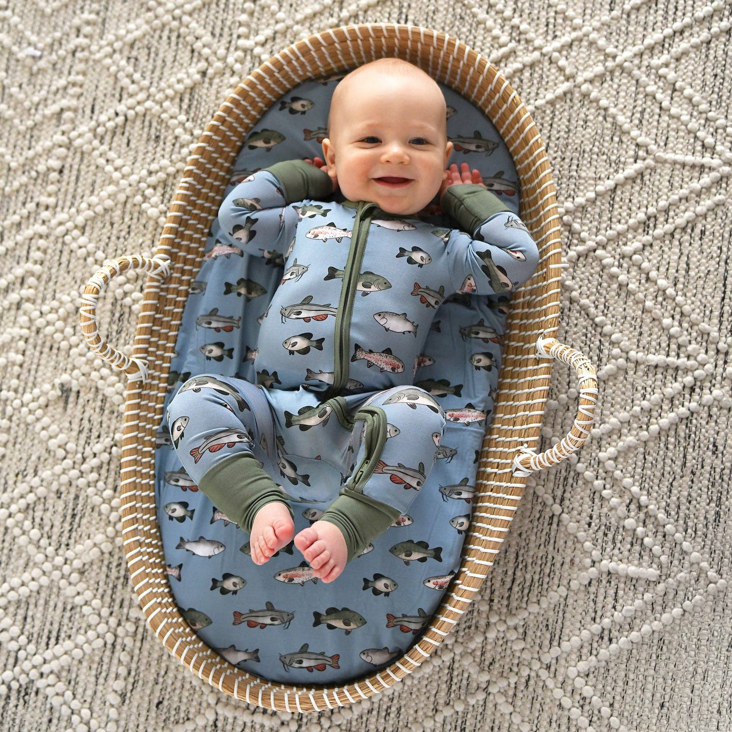 Wade ZIP Bamboo Fish One Piece Baby Outfit