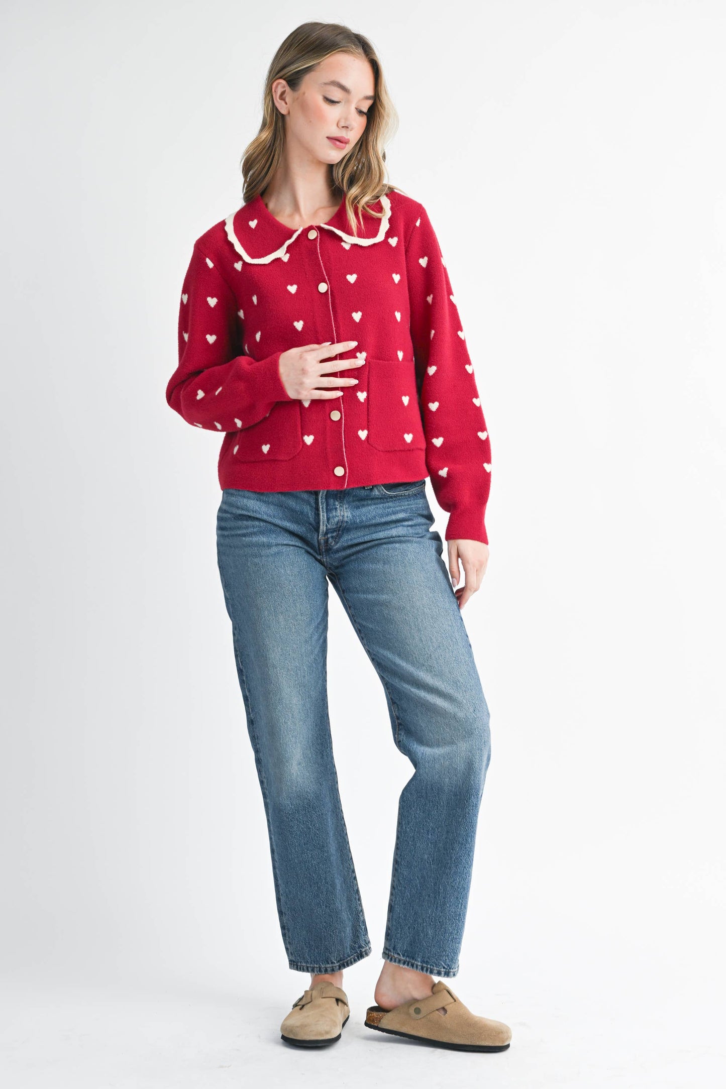 Heart Pointelle Peter Pan Cardigan