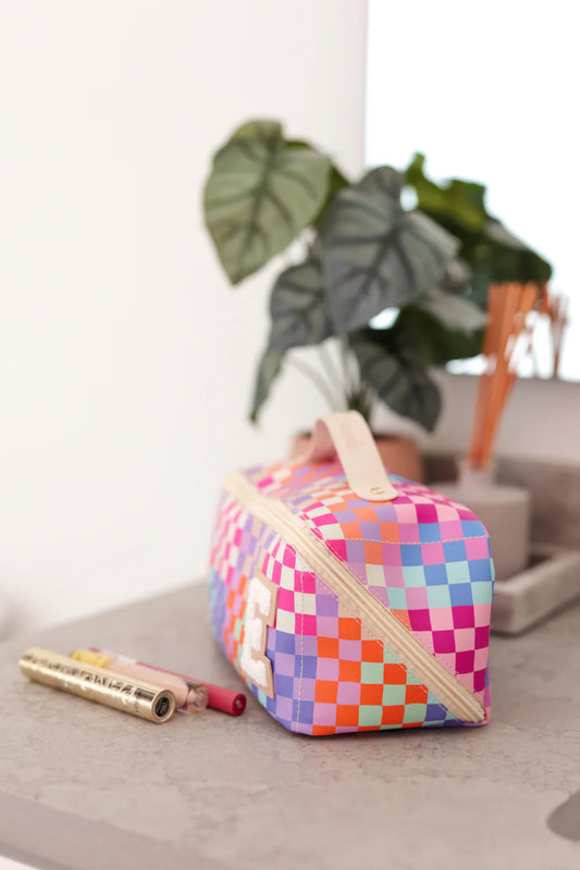 Happy Checkered- Hold All Make Up Bag (Multi Checkered)