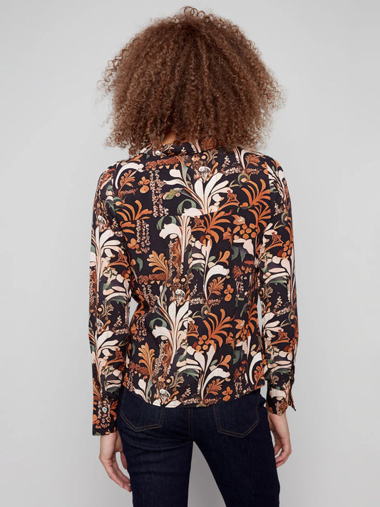 Printed Viscose Button-Down Shirt With Twisted Front - Batik