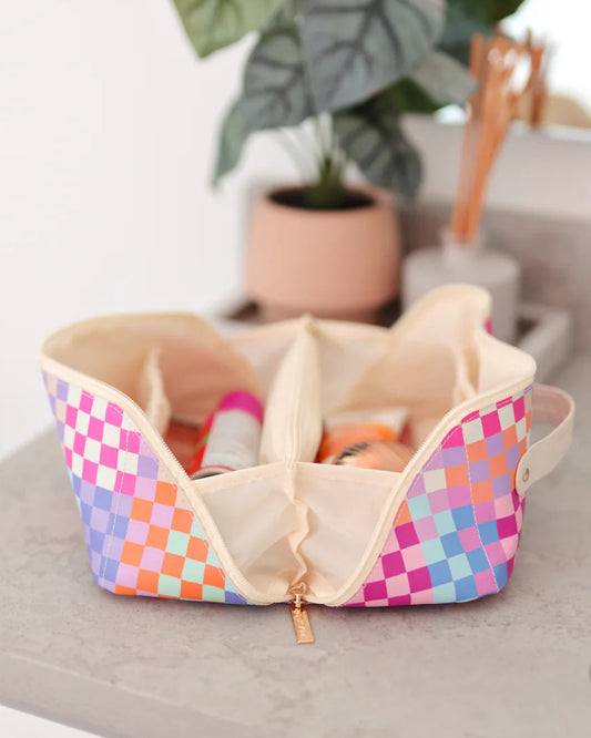 Happy Checkered- Hold All Make Up Bag (Multi Checkered)