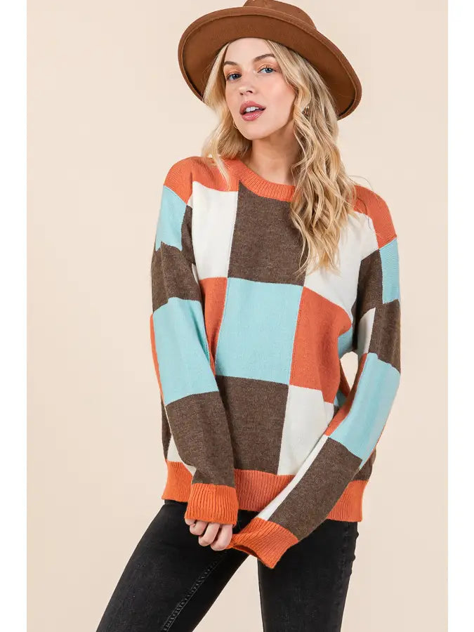 The Amber Multi Checker Long Sleeve Sweater