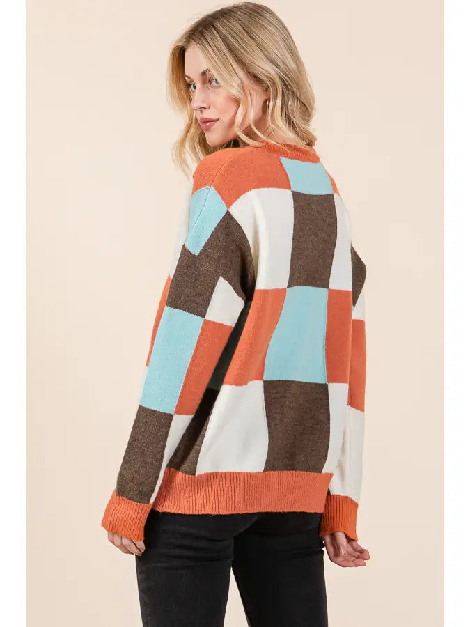 The Amber Multi Checker Long Sleeve Sweater